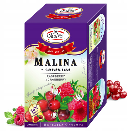 MALWA TEA HERBATA OWOCOWA EKSPRESOWA MALINA Z ŻURAWINĄ 20 TOREBEK 40G