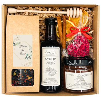 Zestaw prezentowy kosz prezentowy z herbatą, miodem, syropem i czekoladą Mapo Tea