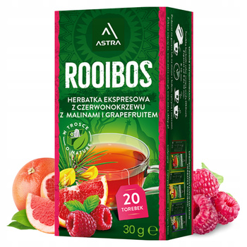 Herbata Rooibos z Malinami i Grapefruitem ASTRA Ekspresowa 20 Torebek