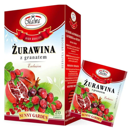 Herbata owocowa ekspresowa żurawina z granatem sunny garden Malwa Tea 20 kopert 40g